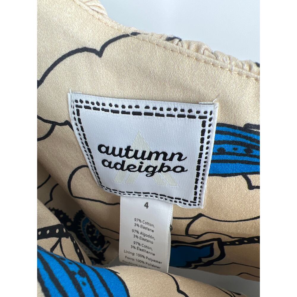 Autumn Adeigbo Blue Floral One Shoulder Puff Sleeve Cutout Midi Dress Size 4 - Picture 5 of 6